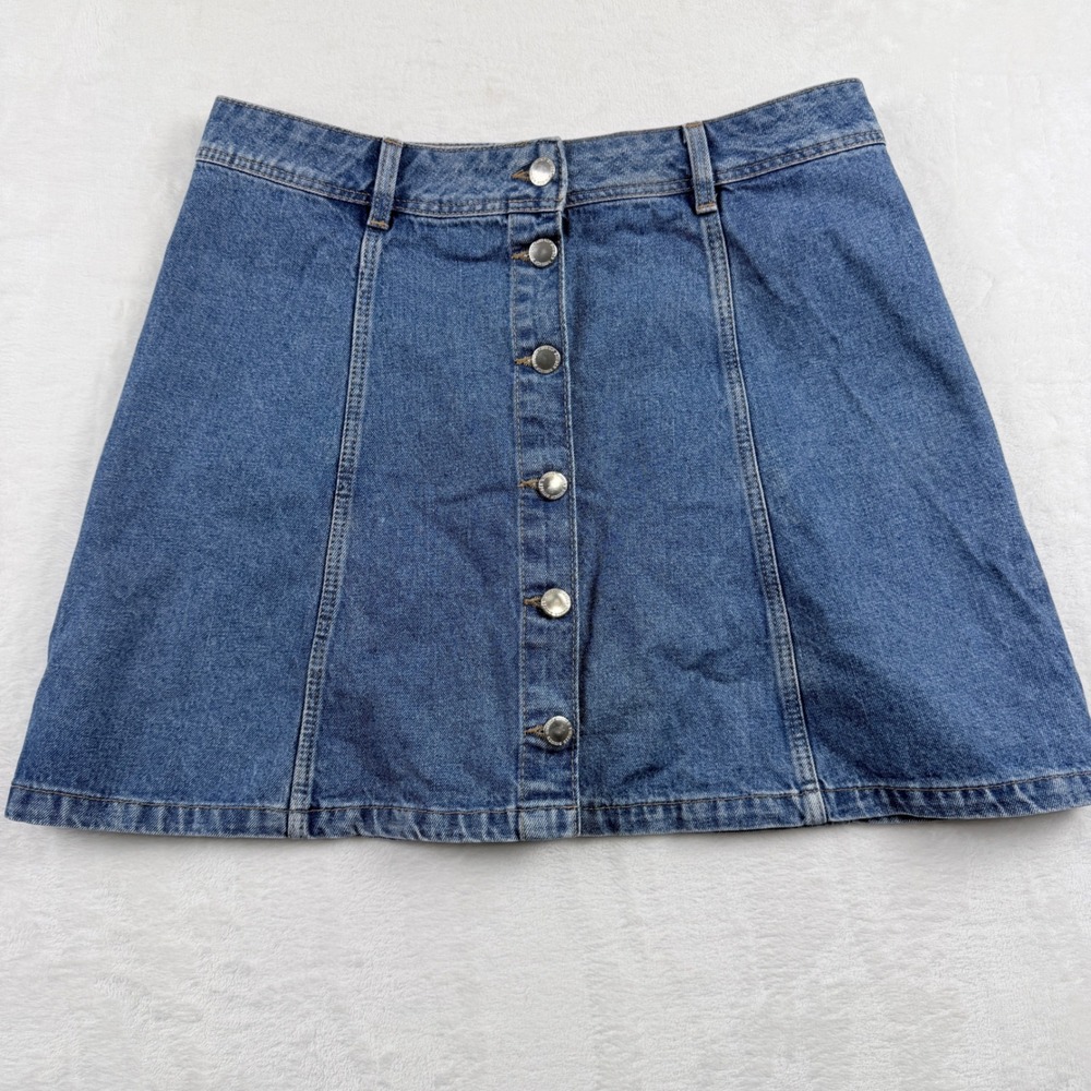 H&M Divided Denim‎ Skirt Button Front A-Line Mini Blue Size 10